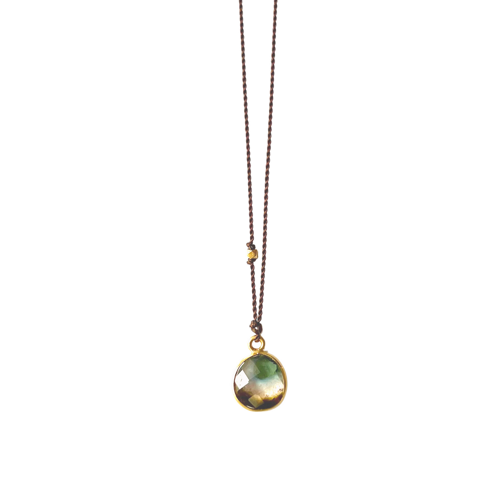 Margaret Solow nylon cord necklace with watermelon tourmaline, front view