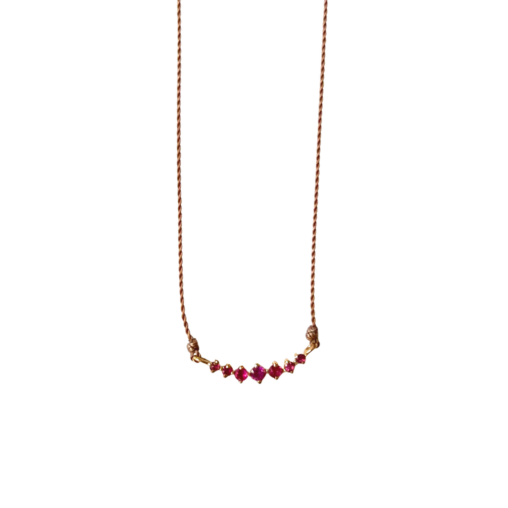 Margaret Solow nylon cord necklace with rubies, front view
