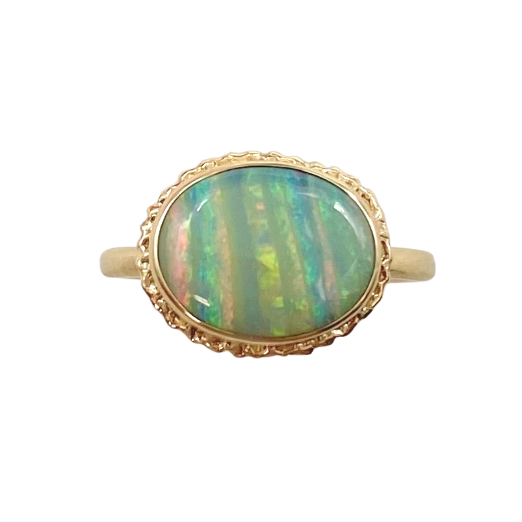 Jamie Joseph striped opal ring with gold, front view