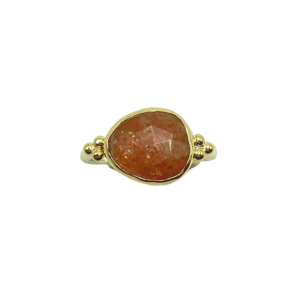 Emily Amey gold and silver ring with sunstone, front view