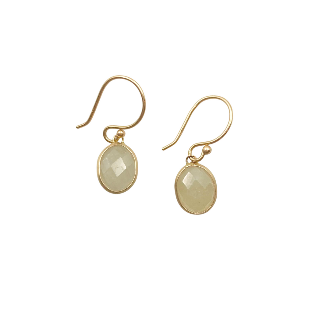 Margaret Solow gold earrings with sapphire, front view