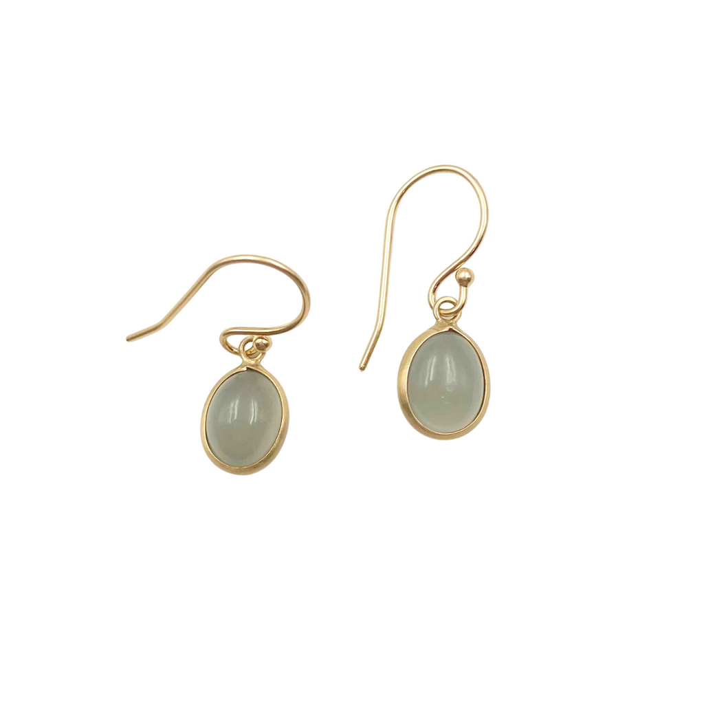 Margaret Solow gold drop earrings with labradorite, front view