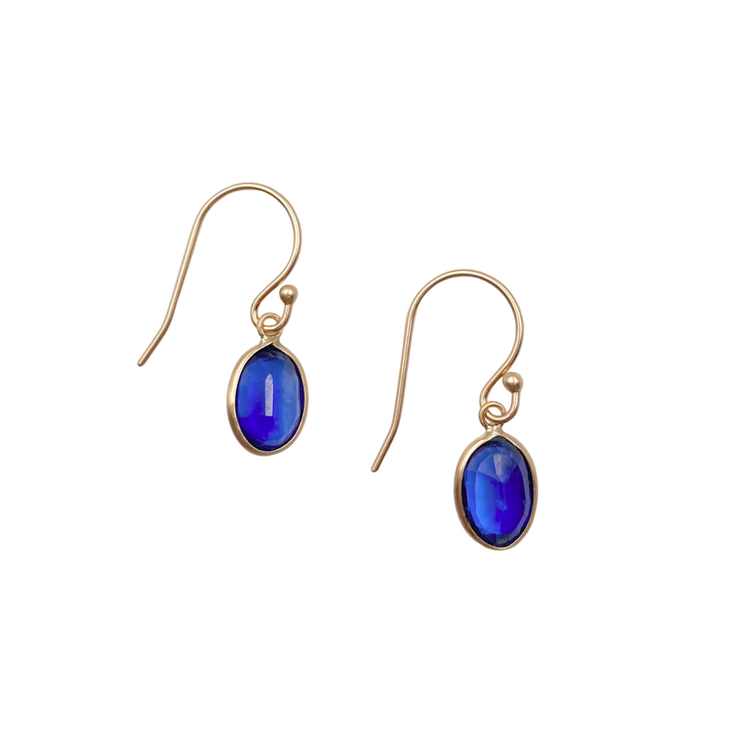 Margaret Solow gold earrings with kyanite, front view