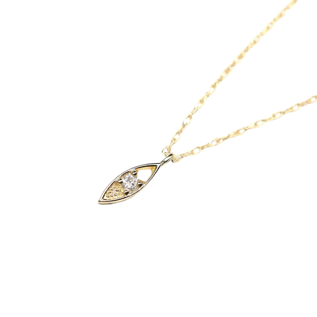 Miarante gold necklace with marquis pendant and diamond, front view