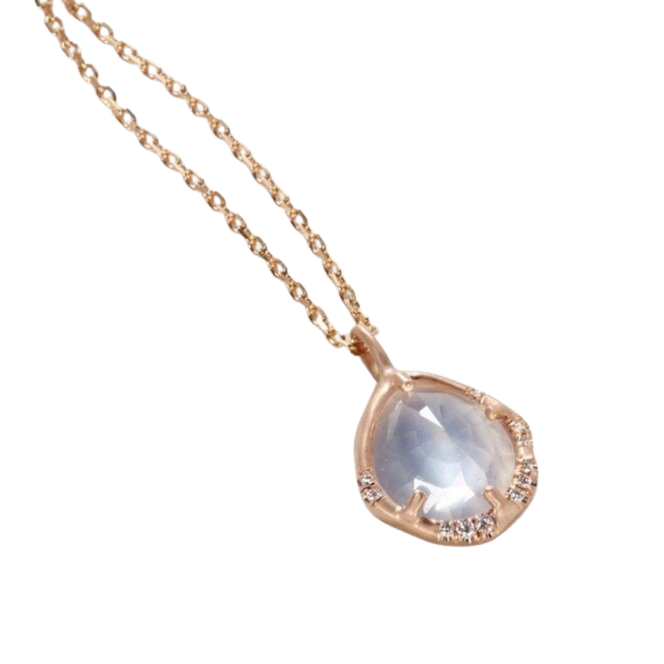 Sirciam rose gold necklace with moonstone and diamonds, front view
