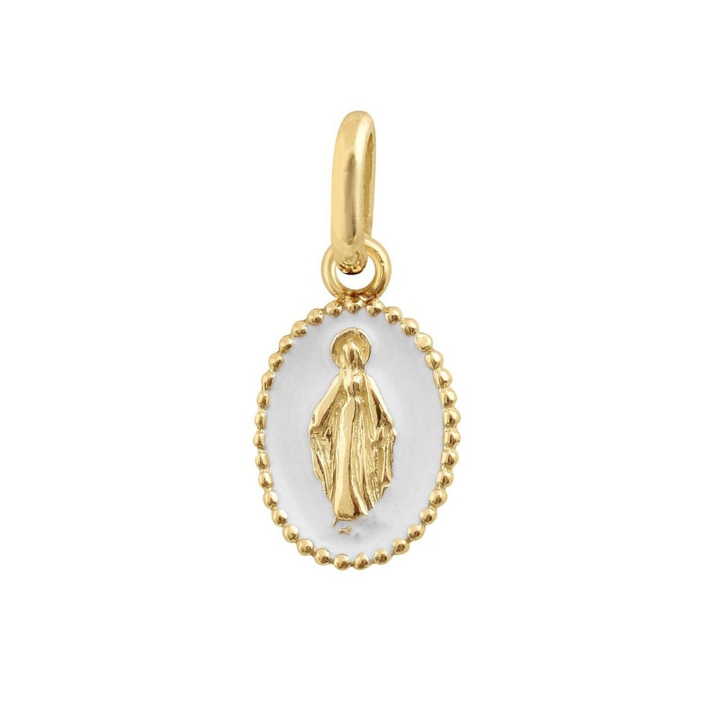Gigi Clozeau white and gold virgin mary charm, front view