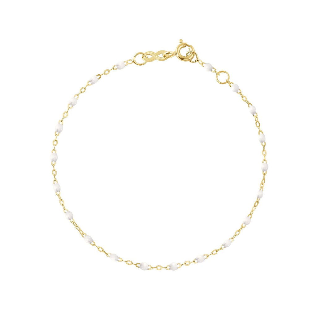Gigi Clozeau white and gold beaded bracelet, top view