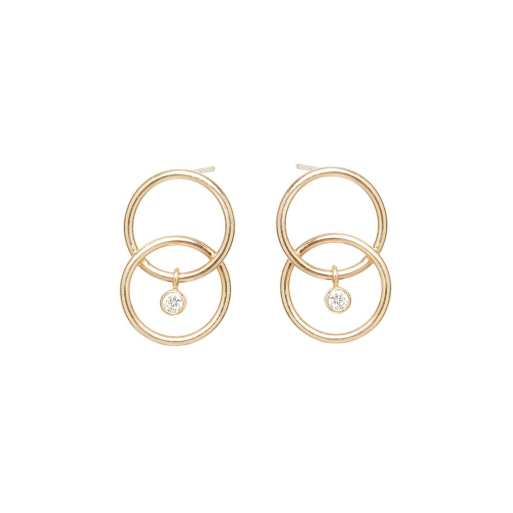 Zoe Chicco gold circle linked earrings with diamonds, front view