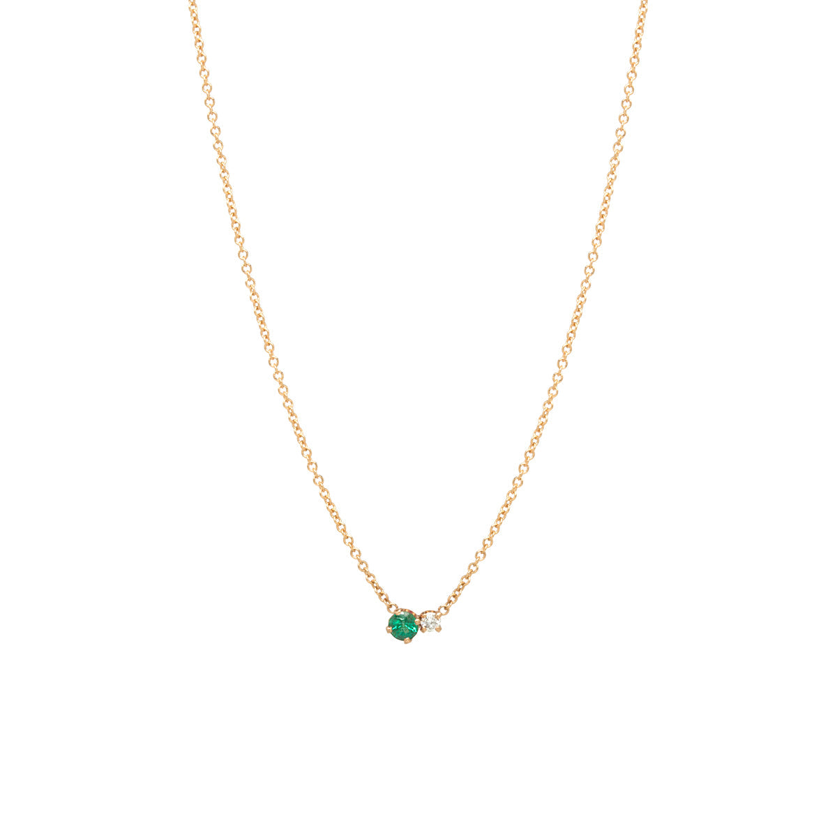Zoe Chicco gold necklace with emerald and diamond, front view