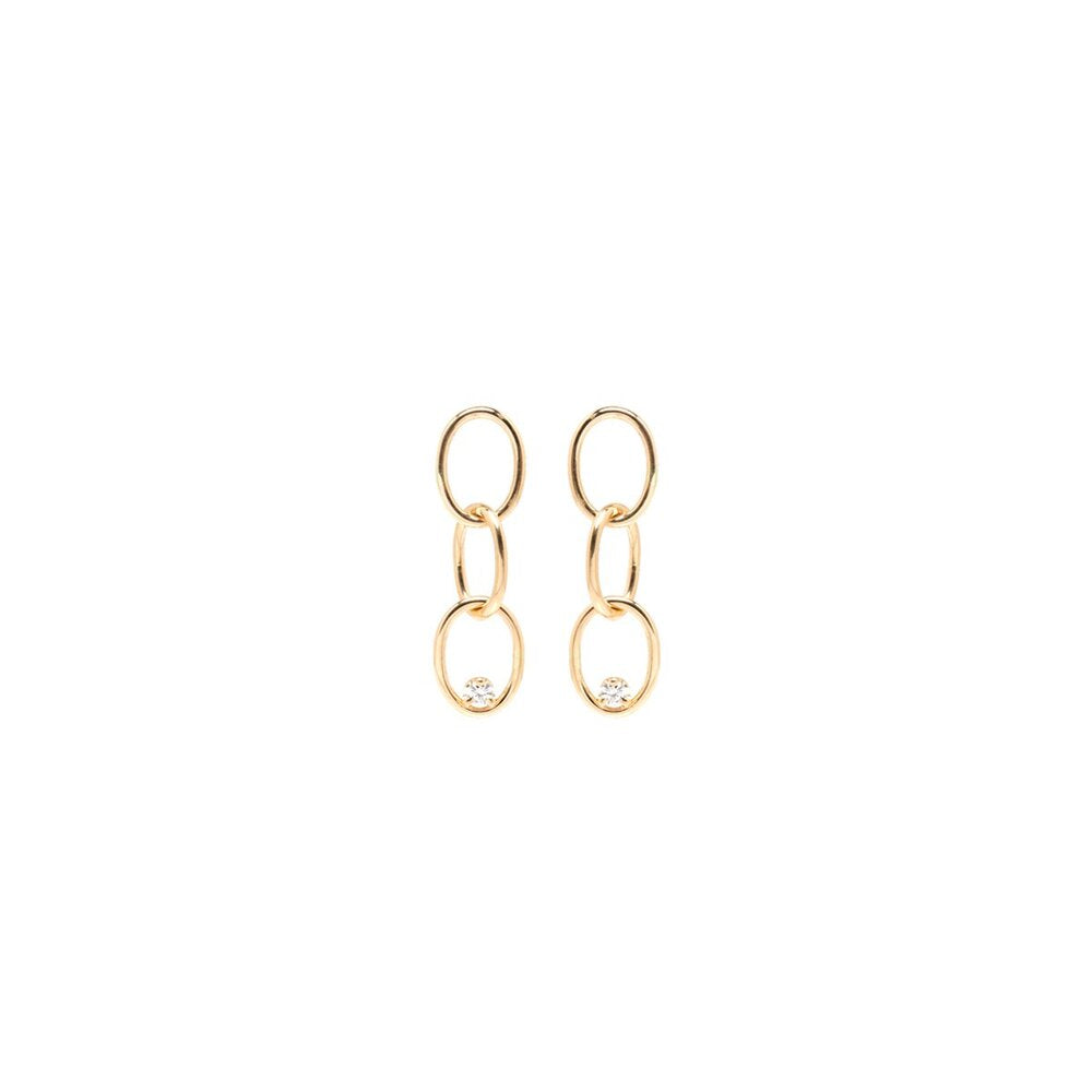 Zoe Chicco gold circle chain earrings with diamond, front view