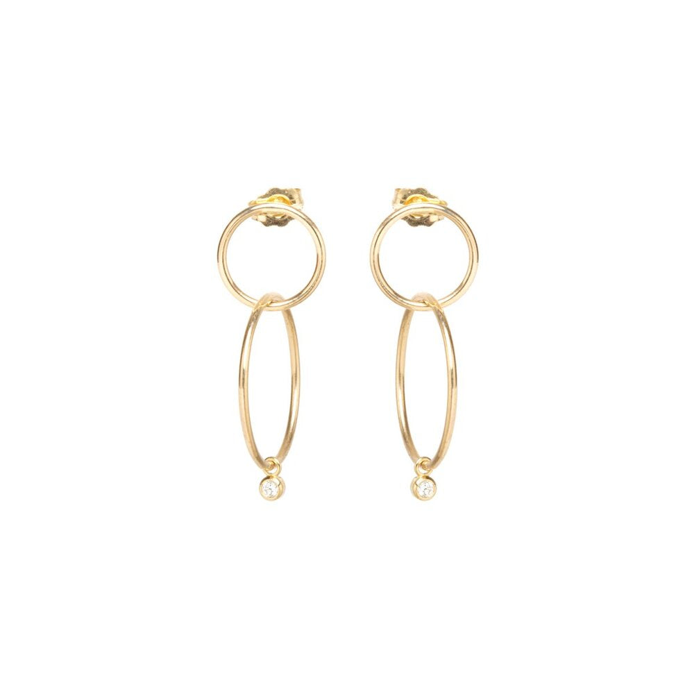 Zoe Chicco gold hoop linked earrings with diamonds, front view