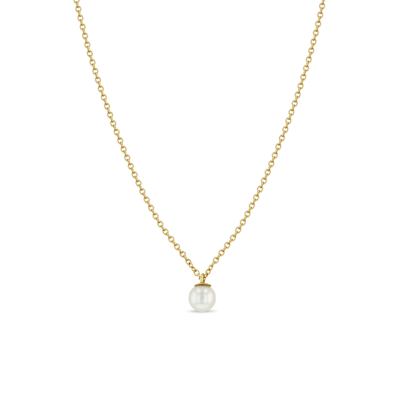 Zoe Chicco gold necklace with pearl pendant, front view