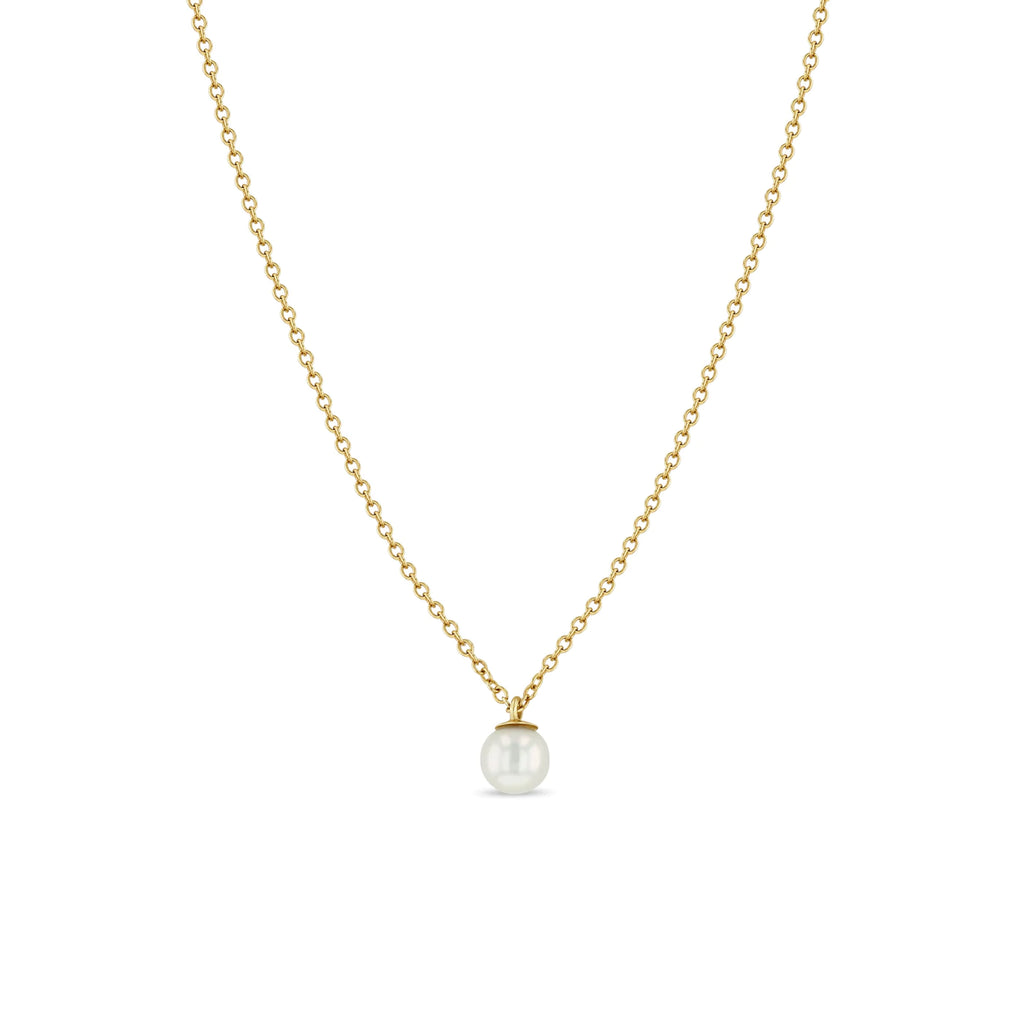 Zoe Chicco gold necklace with pearl pendant, front view