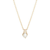 Zoe Chicco gold necklace with pearl and diamond, front view