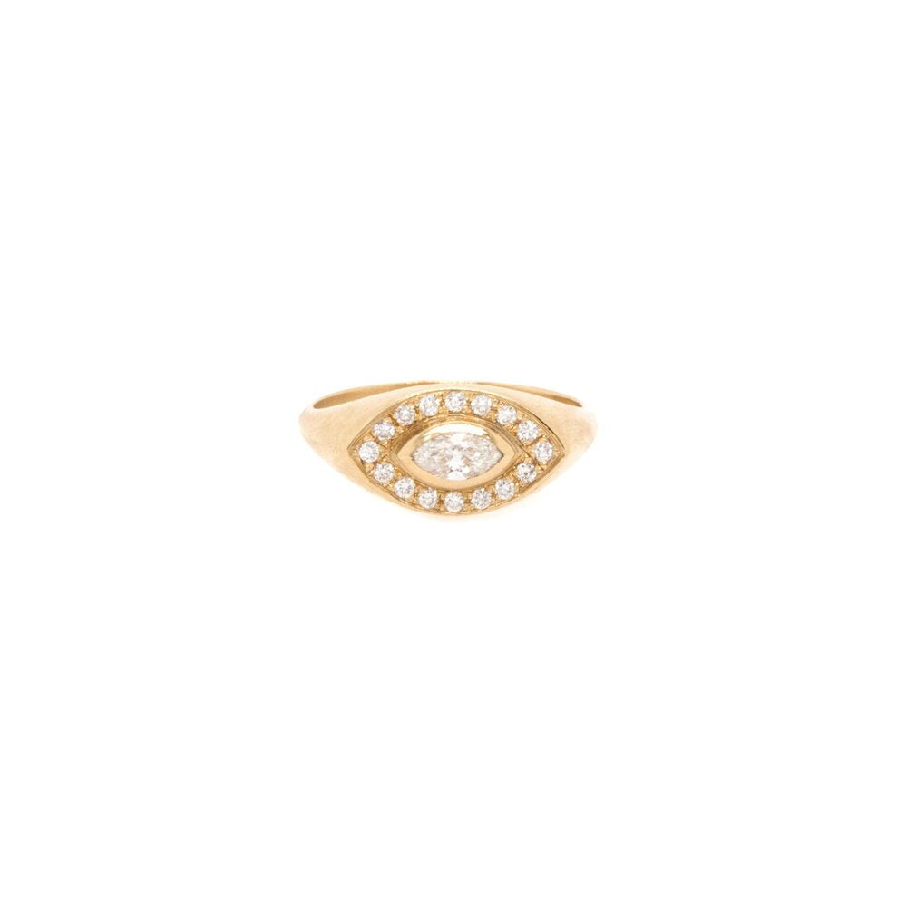 Zoe Chicco gold and diamond eye shaped ring, front view