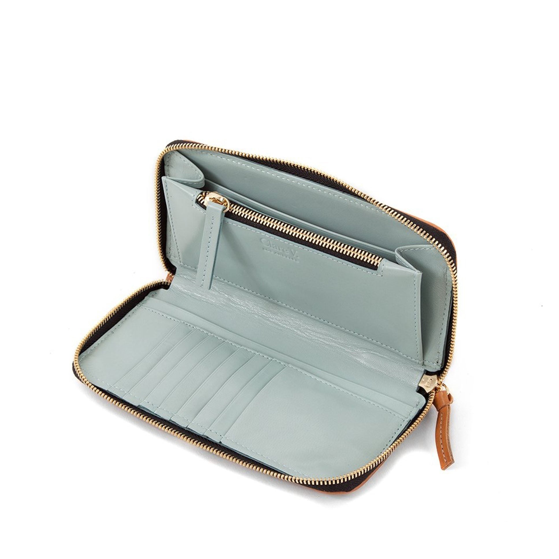 Clare V. | Zip Wallet, Cuoio with Black and White Stripes – LAPIS