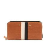 Zip Wallet, Cuoio with Black and White Stripes
