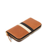 Zip Wallet, Cuoio with Black and White Stripes