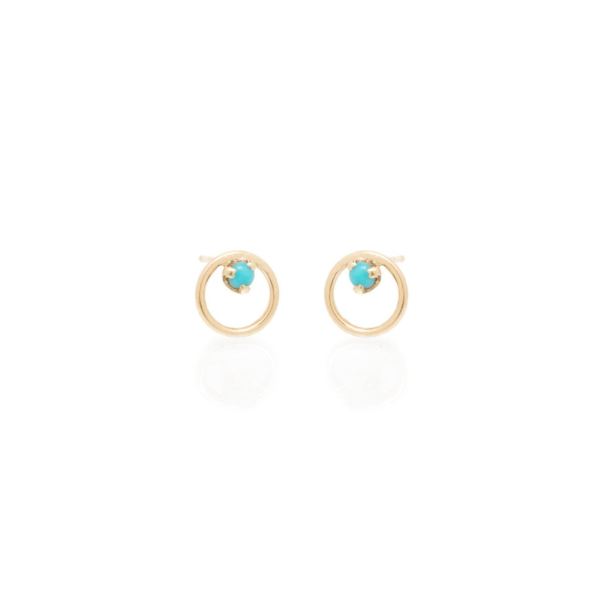Zoe Chicco gold circle stud earrings with turquoise, front view