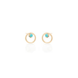 Zoe Chicco gold circle stud earrings with turquoise, front view