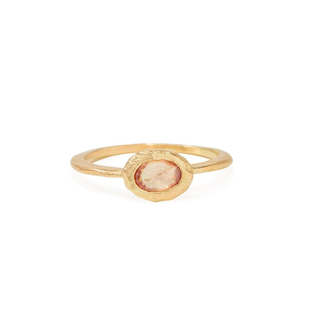 Page Sargisson oval orange sapphire gold ring, front view