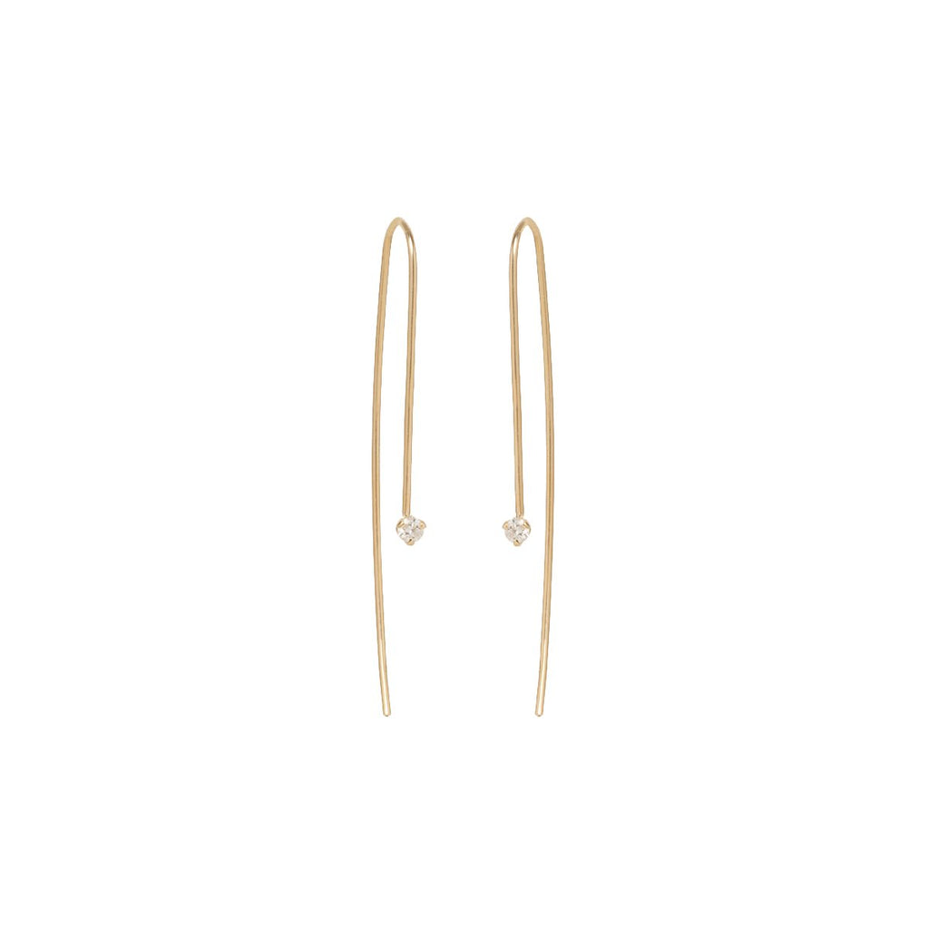 Zoe Chicco gold wire earrings with diamonds, front view