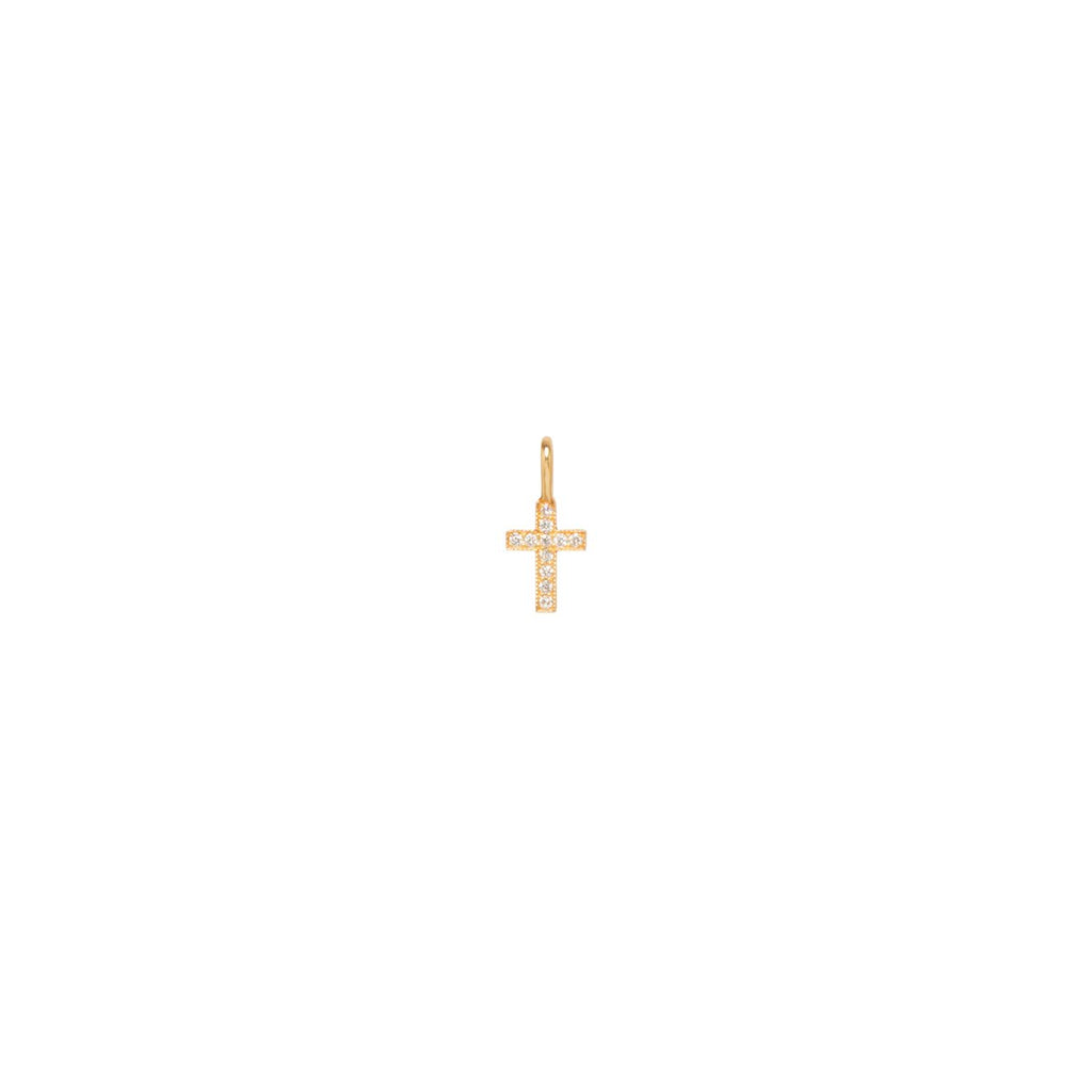 Zoe Chicco gold and pave diamond cross charm, front view