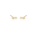 Zoe Chicco gold stud earrings with 3 diamonds, front view
