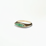 Wwake gold signet ring with jadeite, angled front view