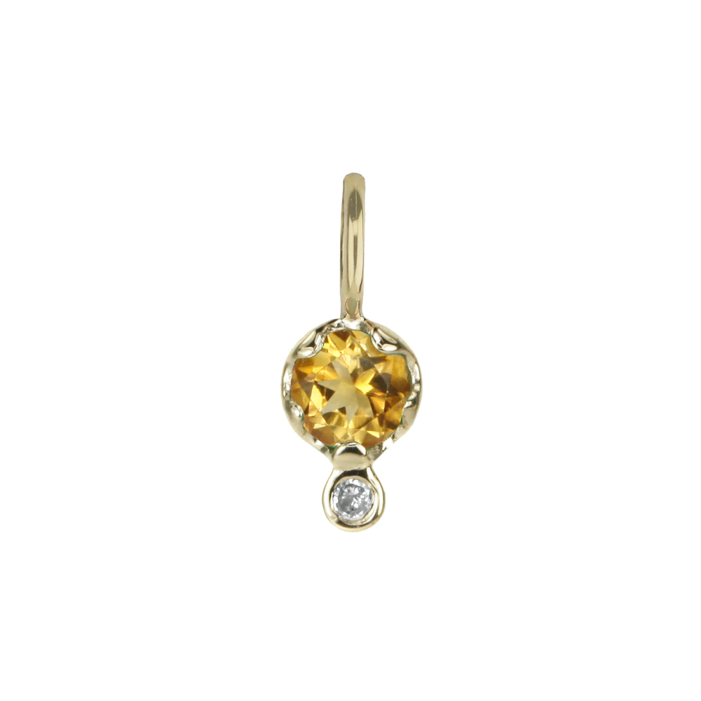 Zahava gold and citrine charm with diamond, front view