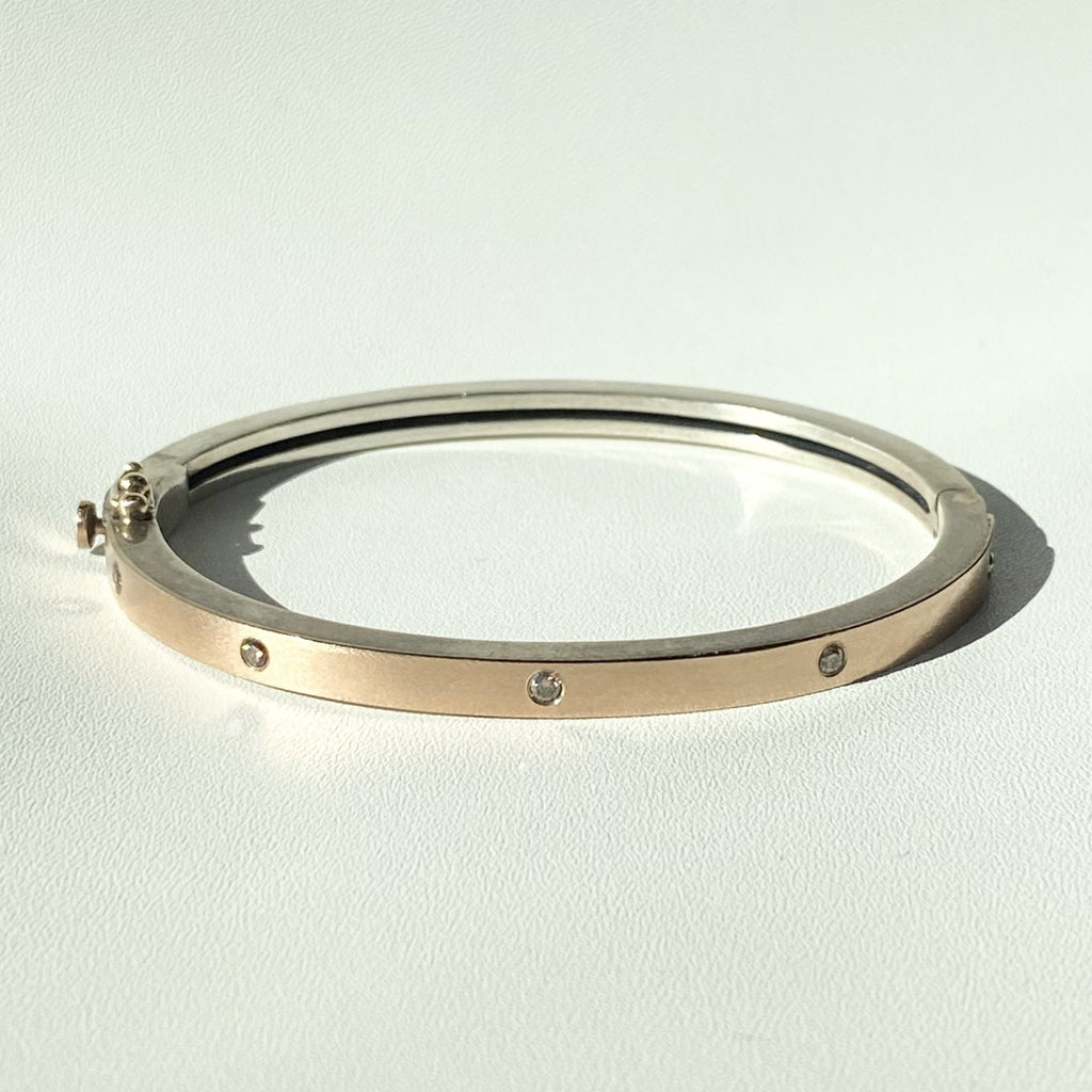 Rene Escobar sterling silver and rose gold bracelet with diamonds, front view