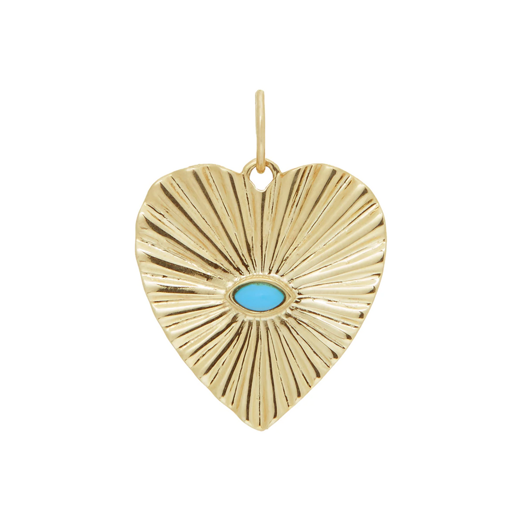 Zahava gold heart pendant with turquoise, front view