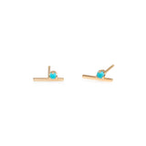 Zoe Chicco gold thin bar stud earrings with turquoise, front view