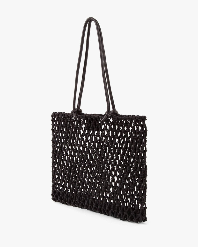 Clare V. black woven bag, angled front view