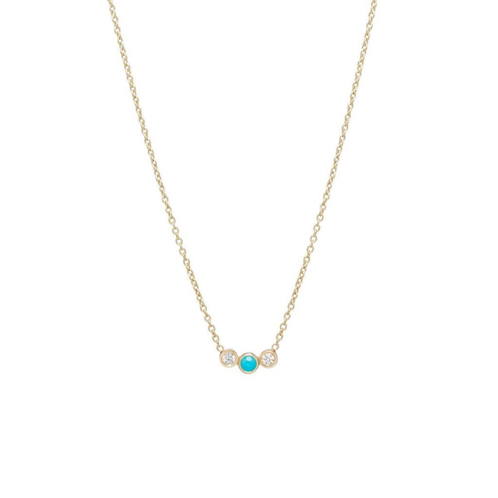 Zoe Chicco gold necklace with diamonds and turquoise, front view