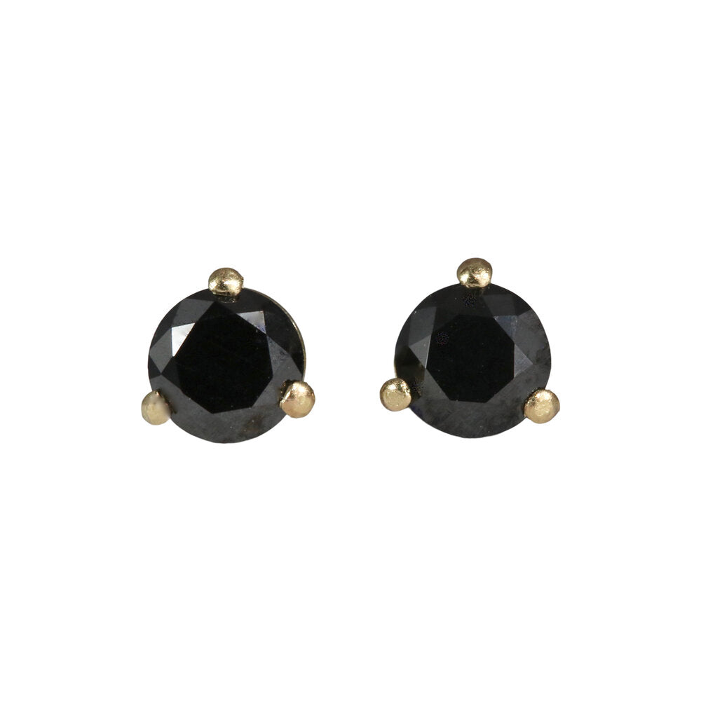Sarah Swell gold stud earrings with black diamonds, front view