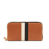 Zip Wallet, Cuoio with Black and White Stripes