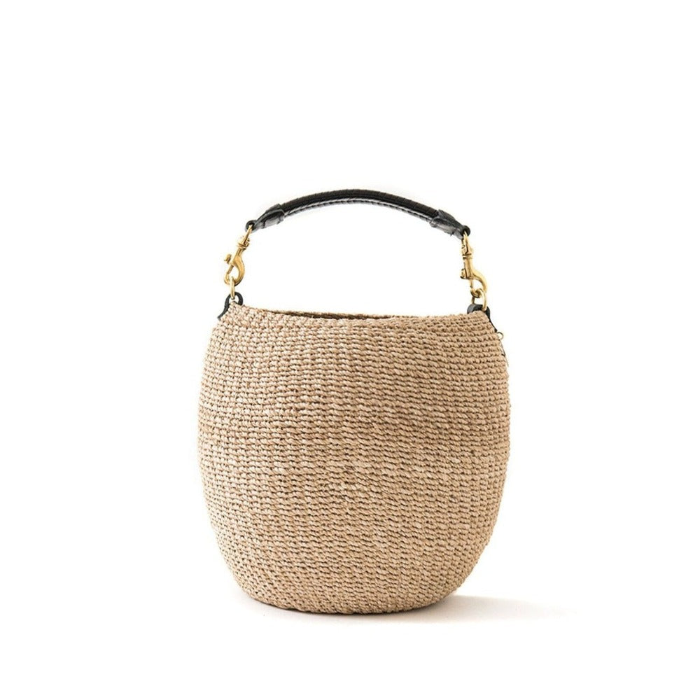 Clare V. woven tan basket purse, front view
