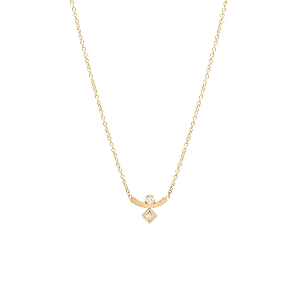Zoe Chicco gold bar necklace with diamonds, front view