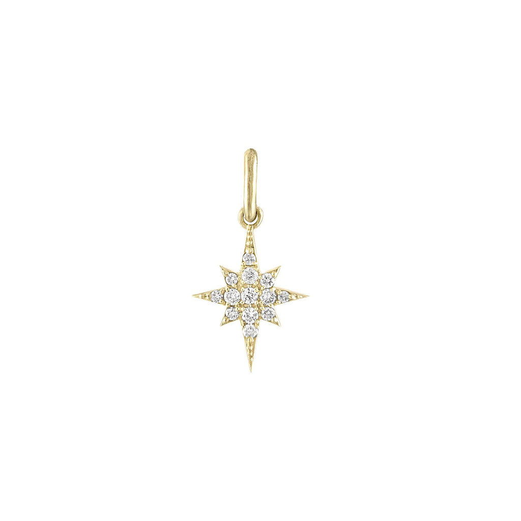 Zahava gold star charm with pave diamonds, front view