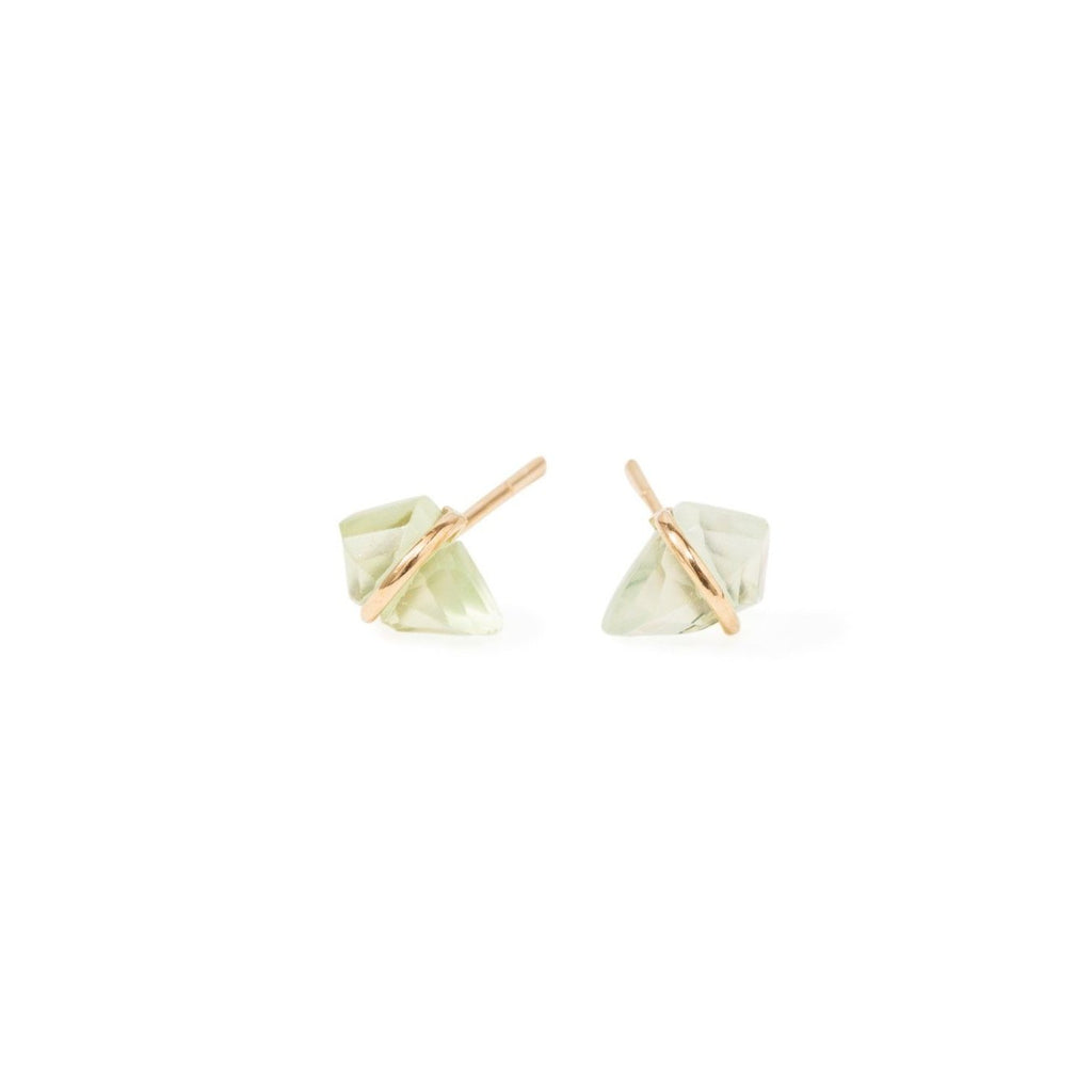 Page Sargisson prehnite stud earrings with gold, front view
