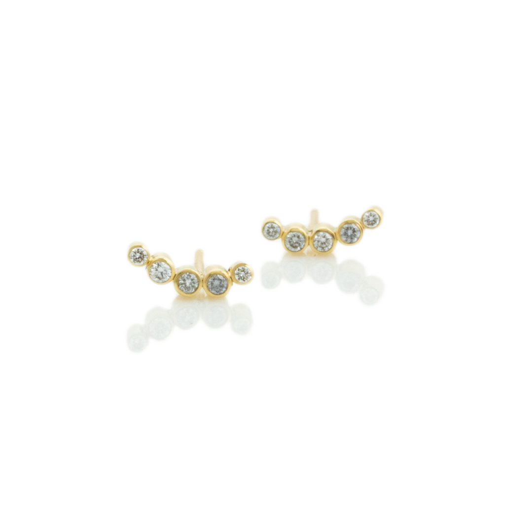 Jamie Joseph gold and diamond climber stud earrings, front view