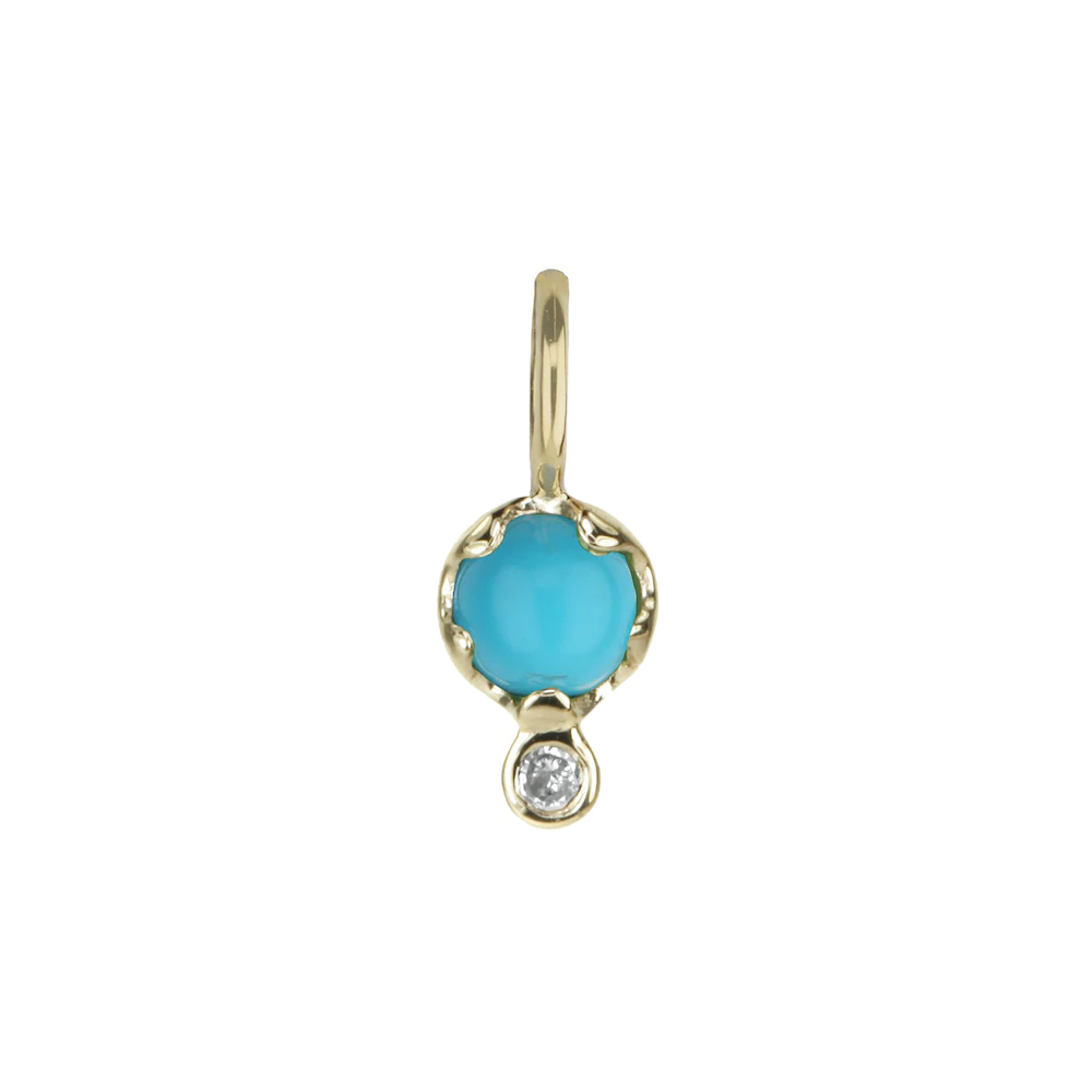 Zahava gold pendant with turquoise and diamond, front view