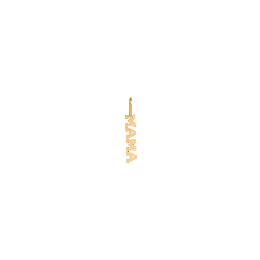 Zoe Chicco gold mama text charm, front view
