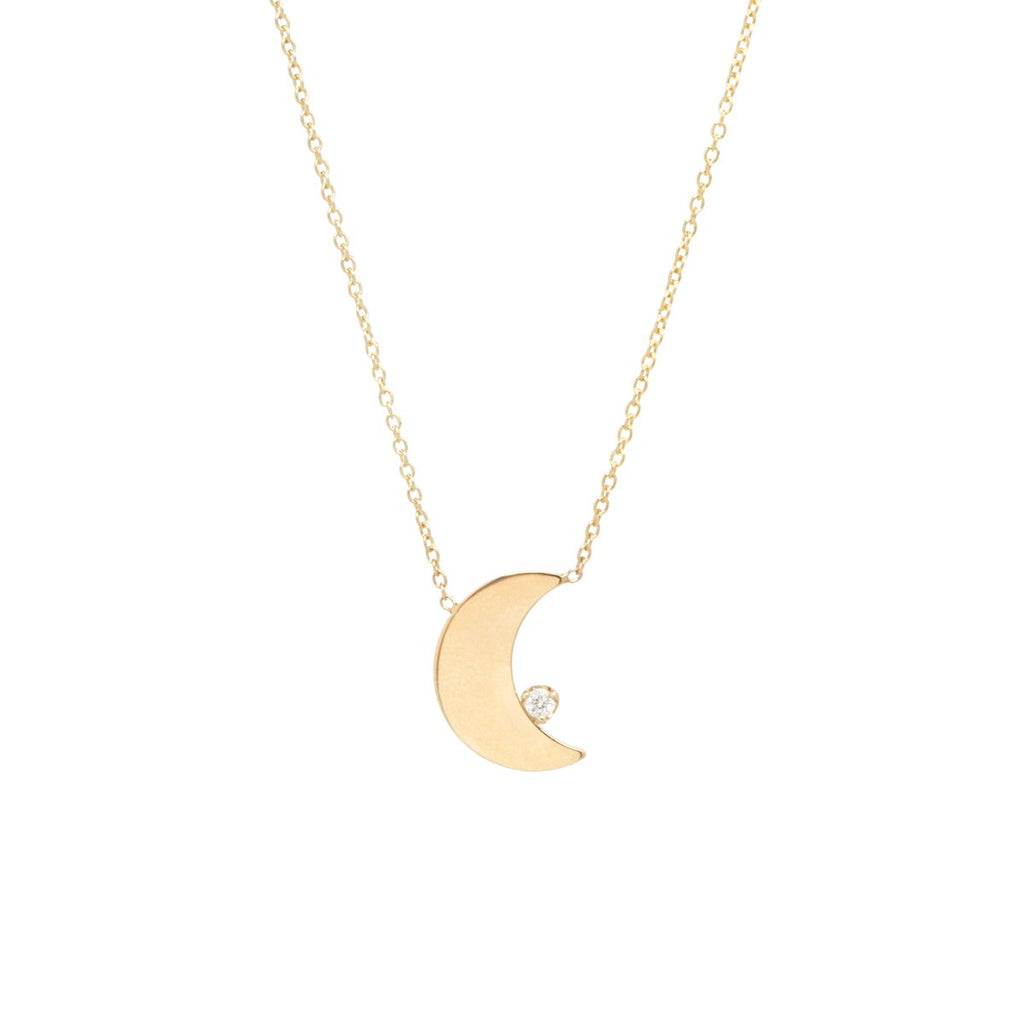 Zoe Chicco crescent moon necklace with diamond, front view