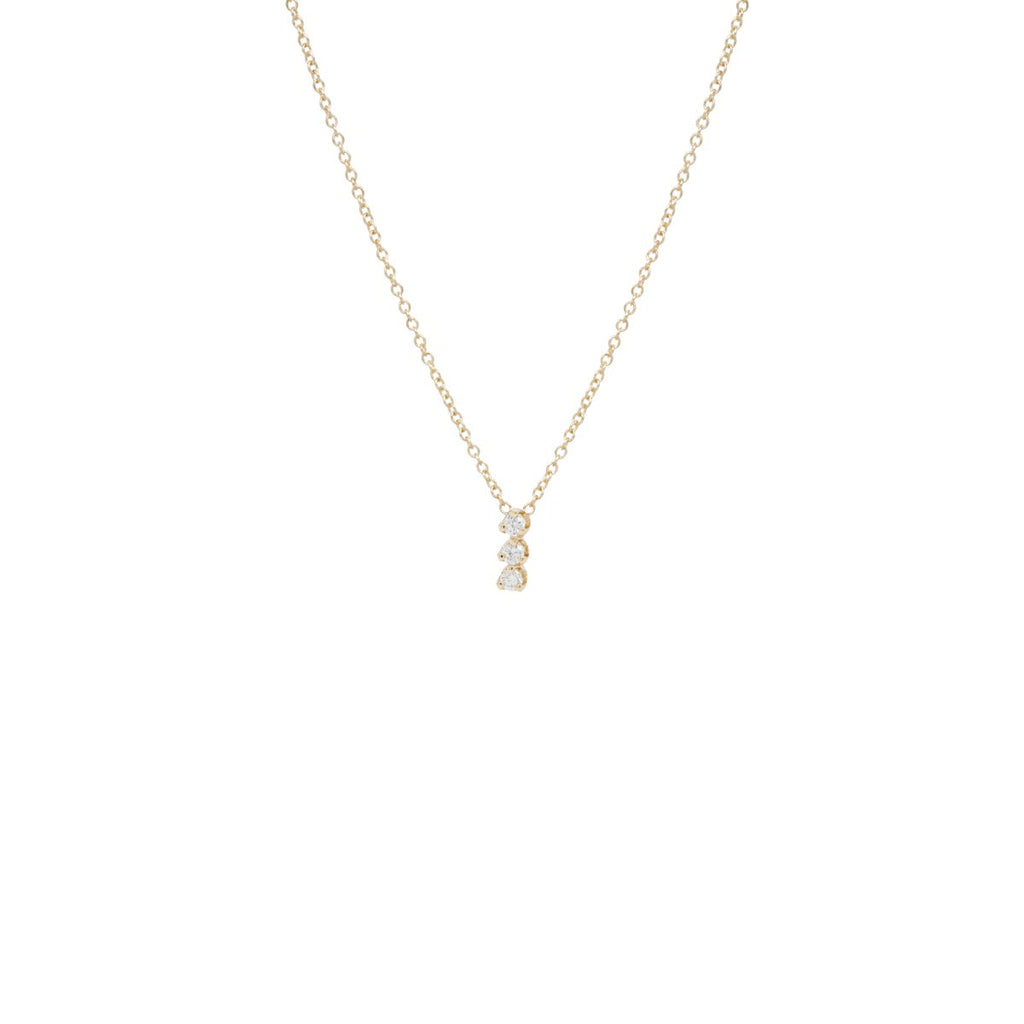 Zoe Chicco gold necklace with 3 stacked diamonds, front view