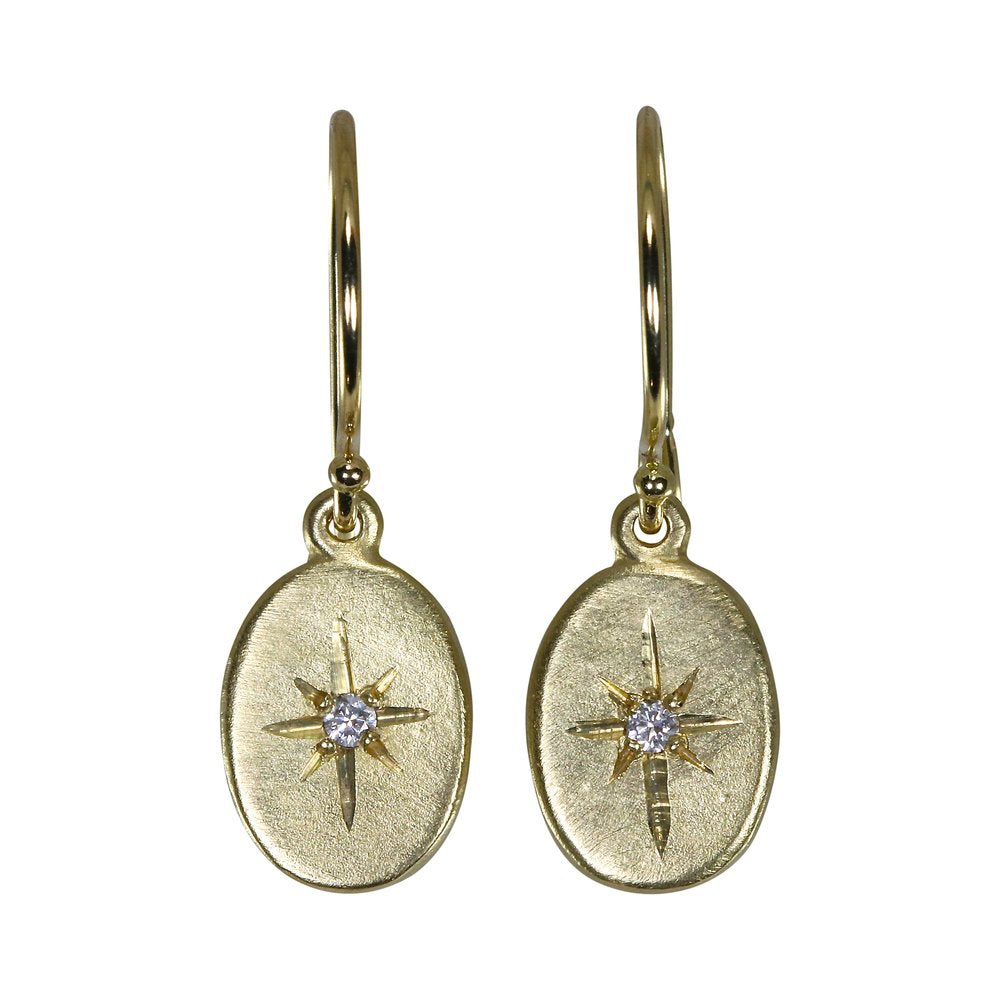 Sarah Swell gold earrings with star diamond, front view