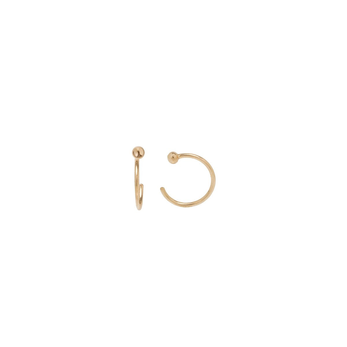 Zoe Chicco small gold hoops, front and side view