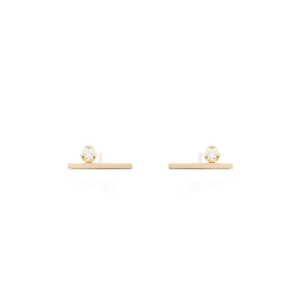 Zoe Chicco gold bar earrings with diamonds, front view