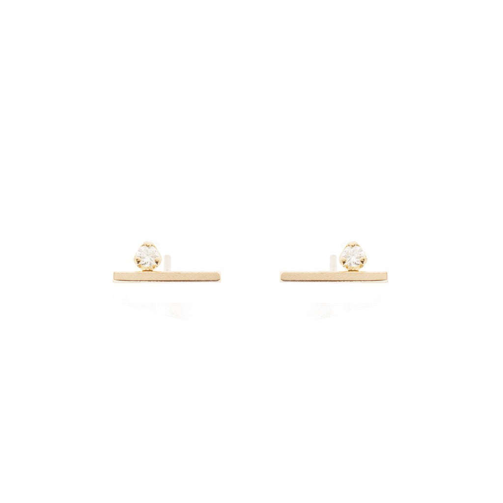 Zoe Chicco gold bar earrings with diamonds, front view